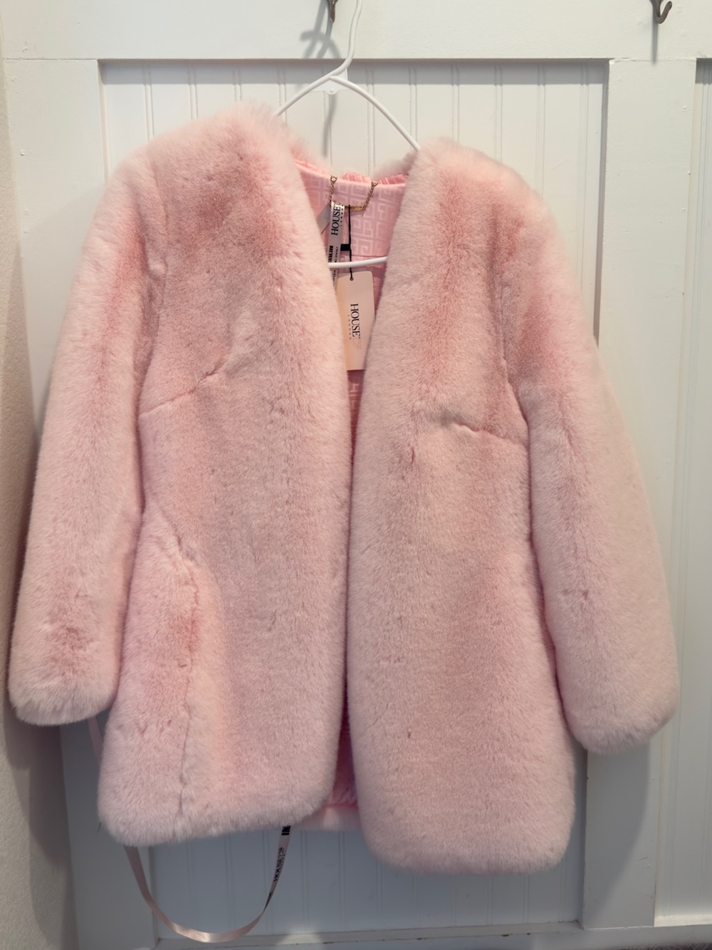 House of CB Roberta Pale Pink Faux Fur Coat